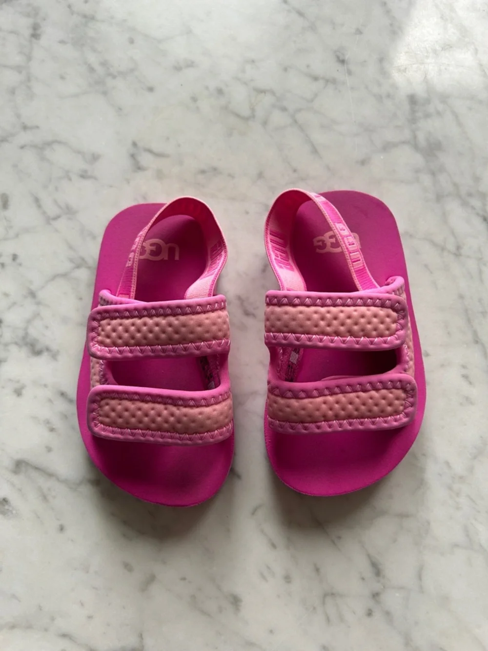 UGG Kids Bright Pink Double-Strap Hook-and-Loop Sandals